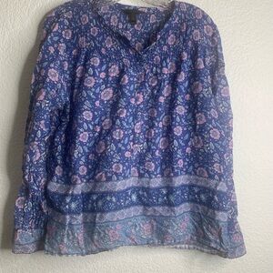J. Crew Blue and Pink Floral Blouse